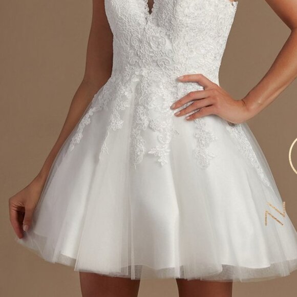 White Color SWEETHEART SHORT BABYDOLL DRESS A-Line Shape Open Back Dress NXR707 - Picture 5 of 6